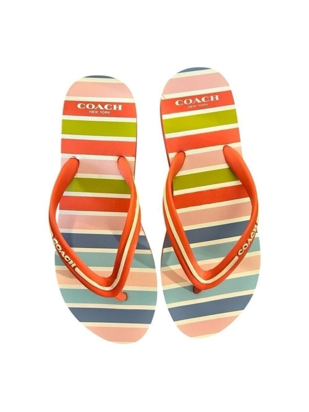 COACH Jamie Rubber Vertical Coral Stripe Flip Flop Never Worn Women’s Size 6